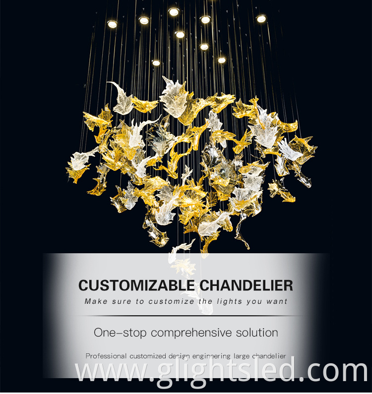 New indoor decoration modern custom hotel club glass led big project chandelier pendant lamp